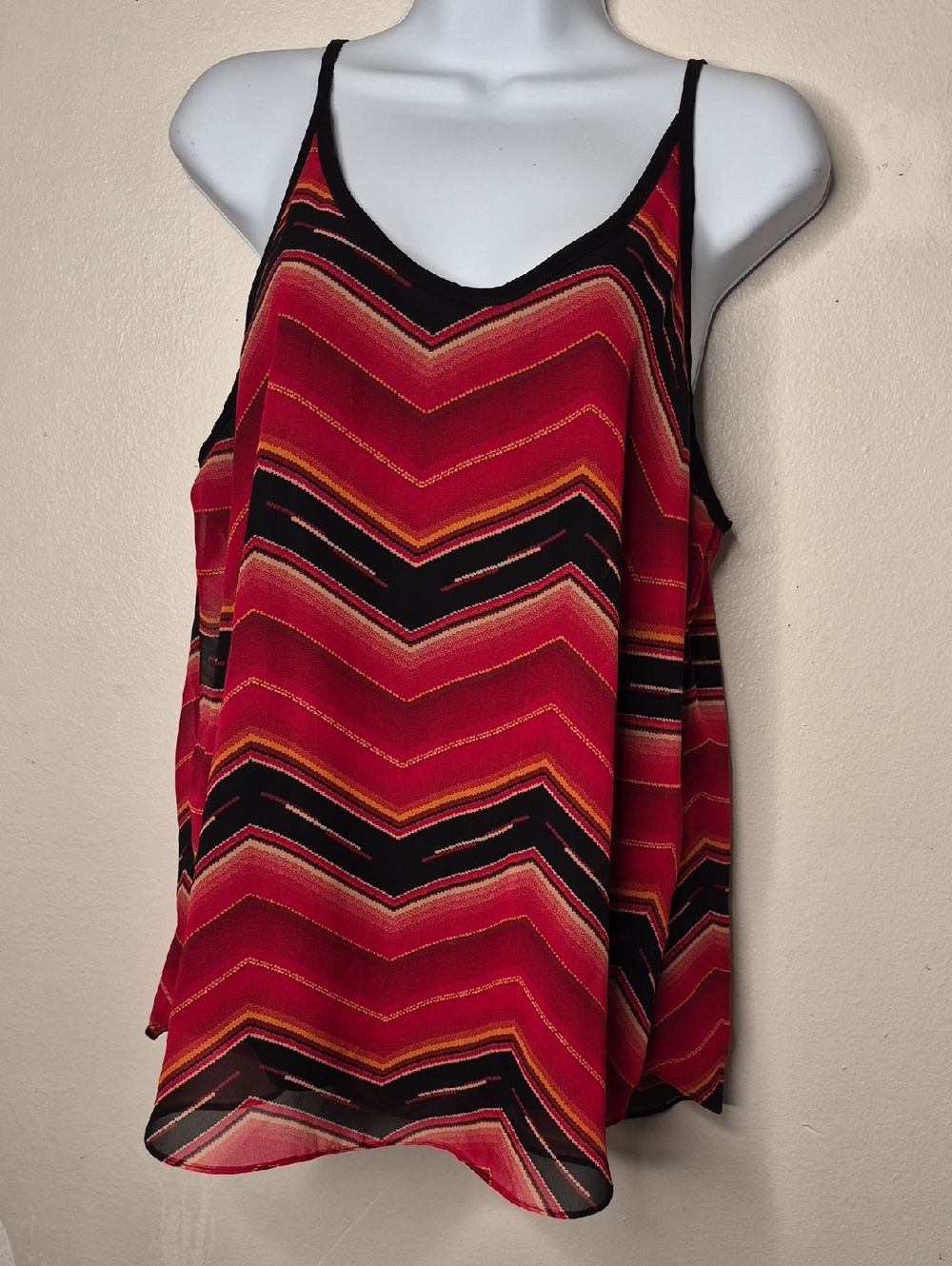 BCX Red and Black Chevron Striped Camisole